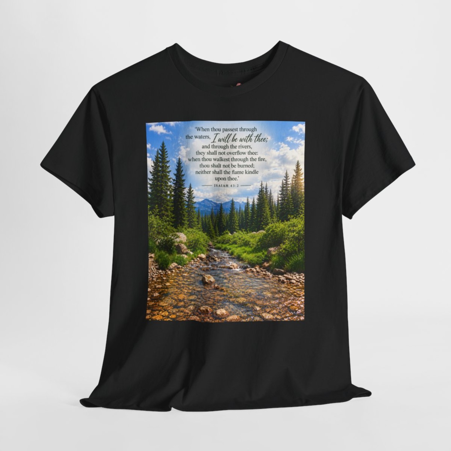 Isaiah 43:2 black T-shirt front